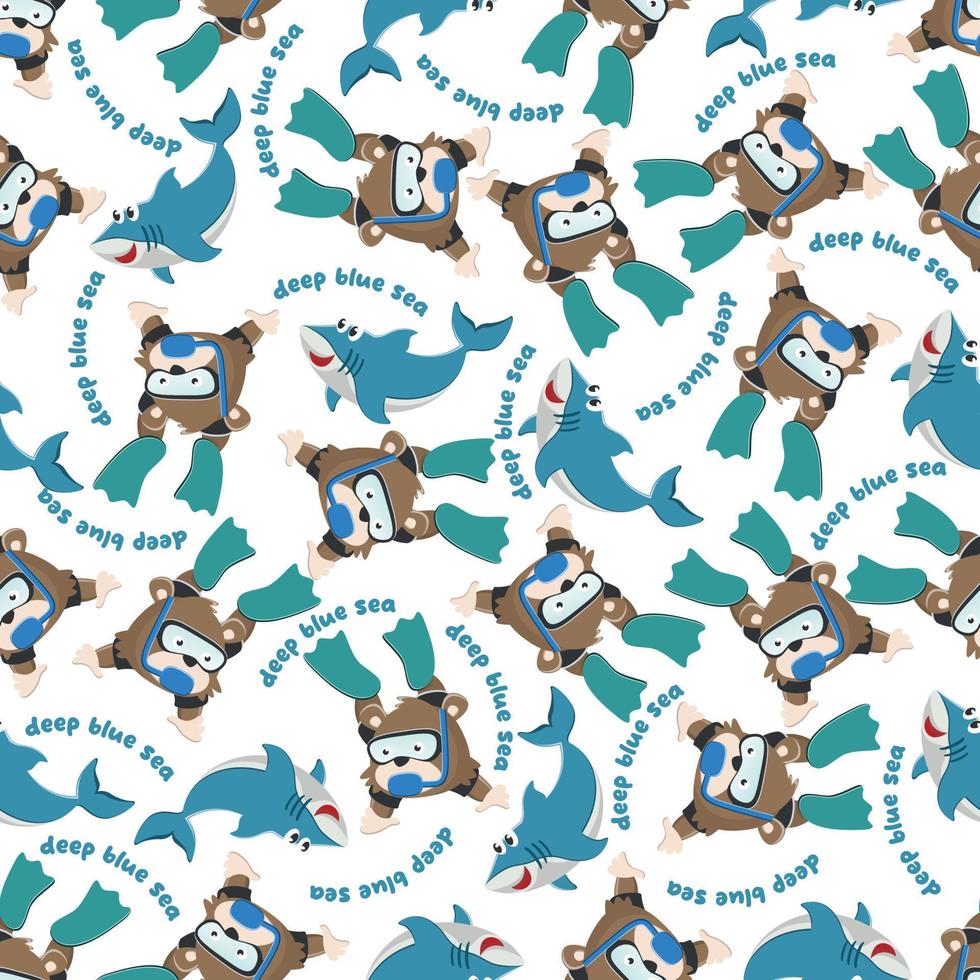 Seamless pattern texture with little animal swim in underwater. For fabric textile, nursery, baby clothes, background, textile, wrapping paper and other decoration. vector