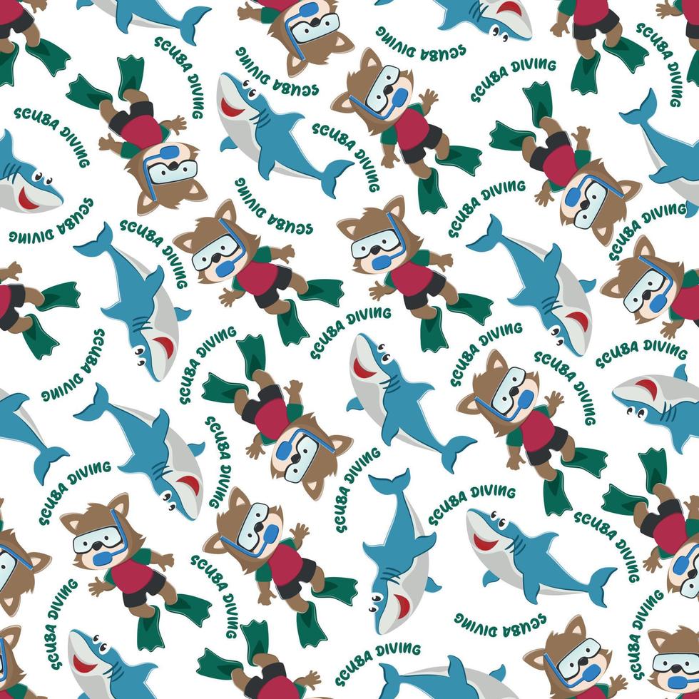 Seamless pattern texture with little animal swim in underwater. For fabric textile, nursery, baby clothes, background, textile, wrapping paper and other decoration. vector