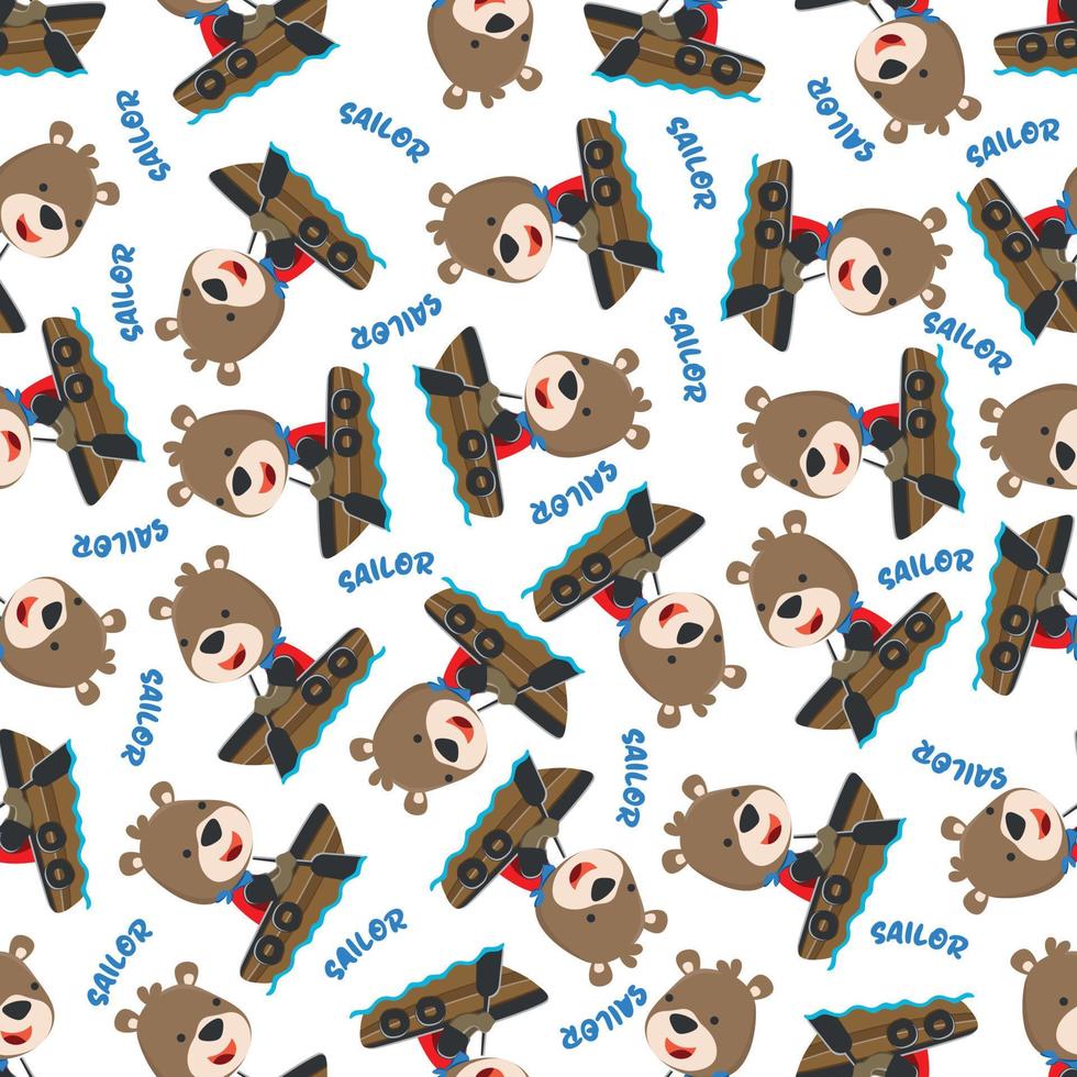 Seamless pattern with cute little animal sailor, Cute Marine pattern for fabric, baby clothes, background, textile, wrapping paper and other decoration. vector