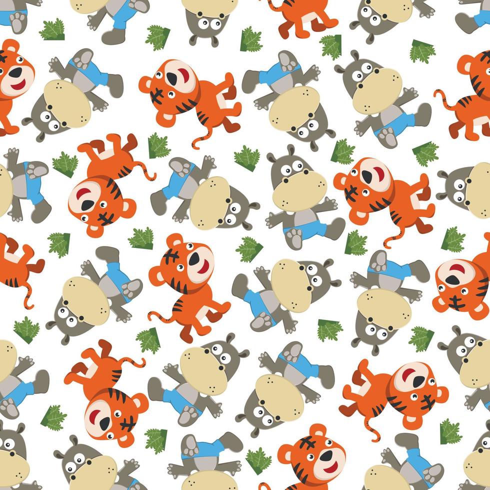 cute little animal play around swamp. Design concept for kids textile print, nursery wallpaper, wrapping paper. Cute funny background. vector