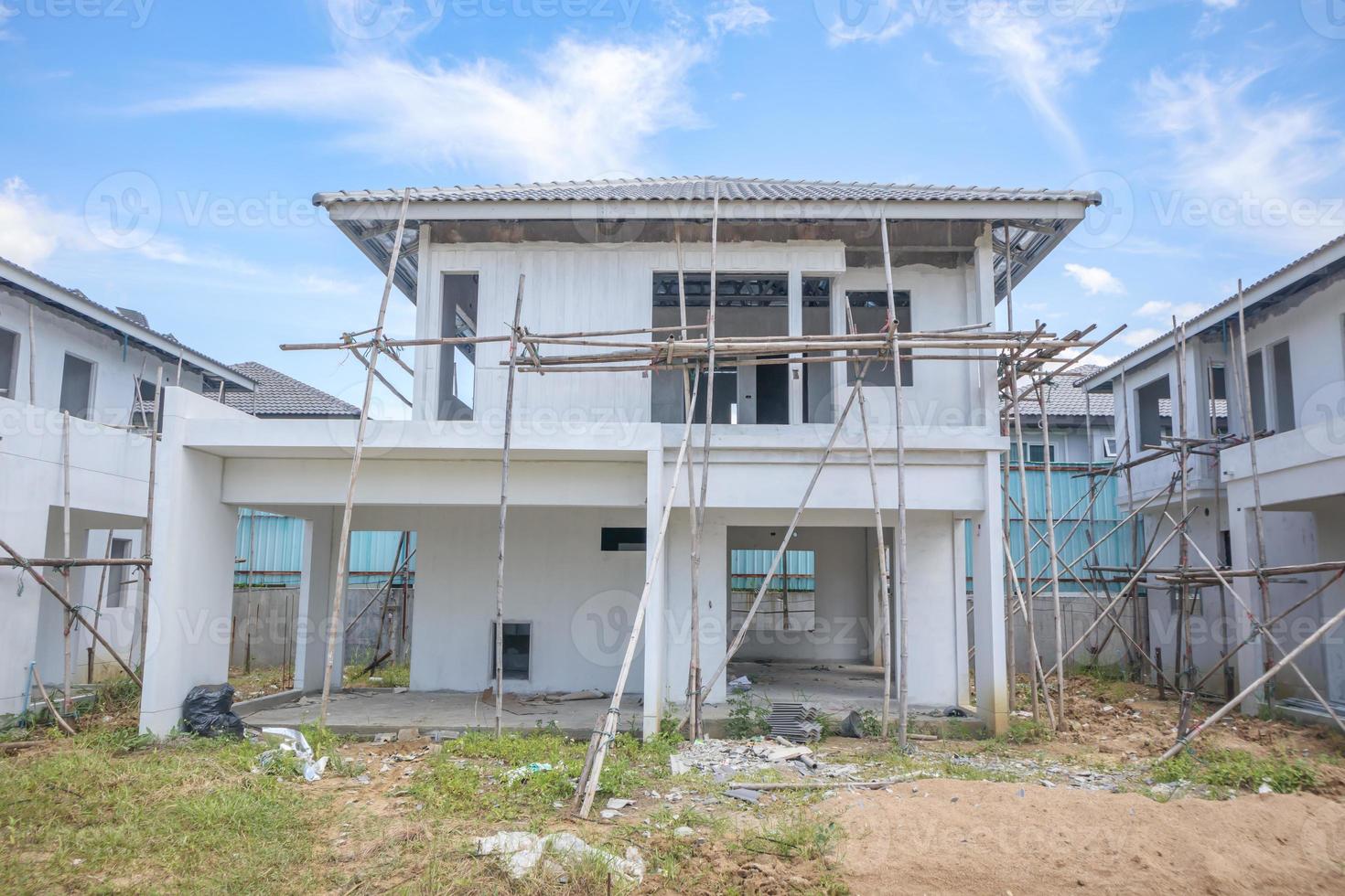 construction residential new house with prefabrication system in progress at building site photo