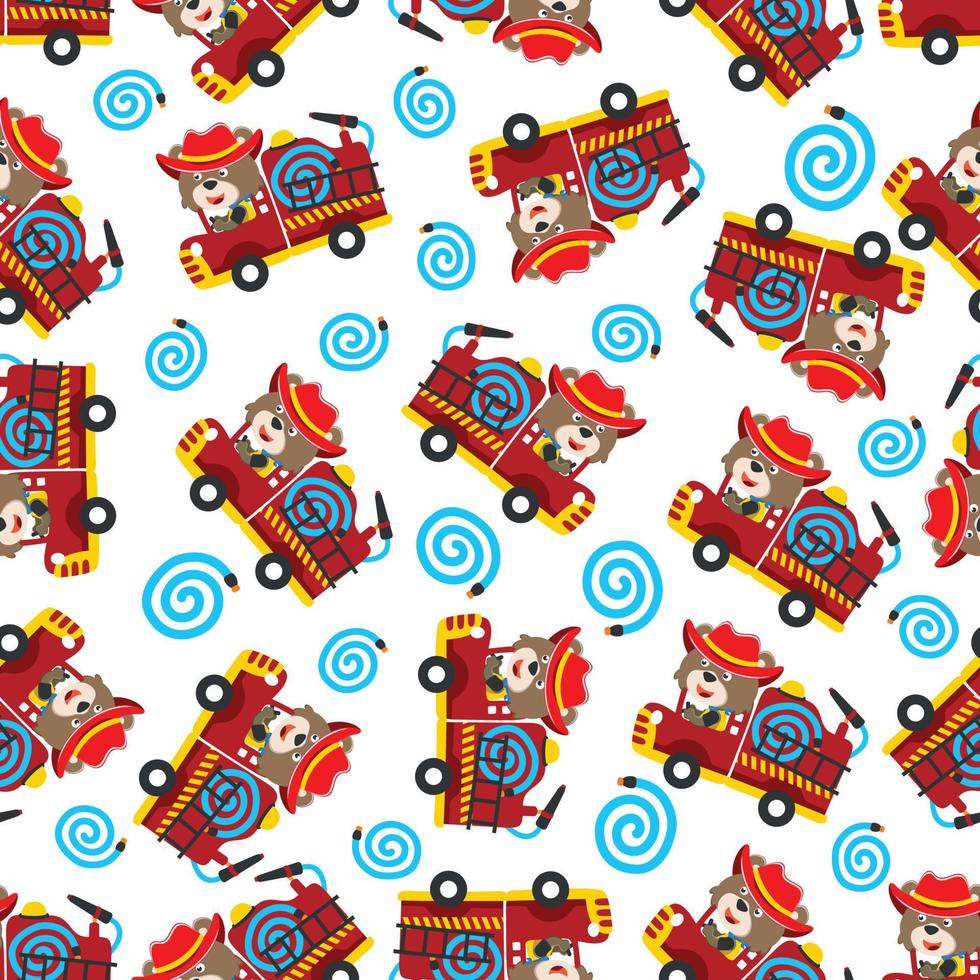 Vector of seamless pattern with animal fire fighter cartoon, Creative vector childish background for fabric, textile, nursery wallpaper, card, poster and other decoration.