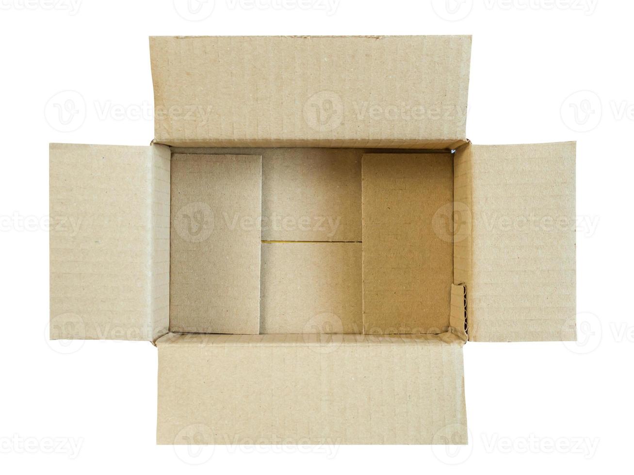 Open empty brown cardboard box isolated on white background top view photo