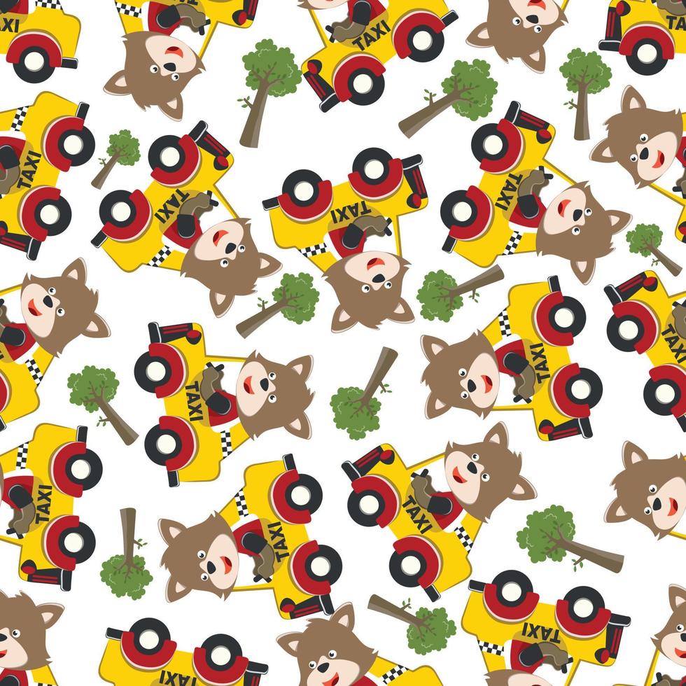 Vector seamless pattern with Animal taxi driver cartoon. Creative vector childish background for fabric, textile, nursery wallpaper, poster brochure Vector illustration background