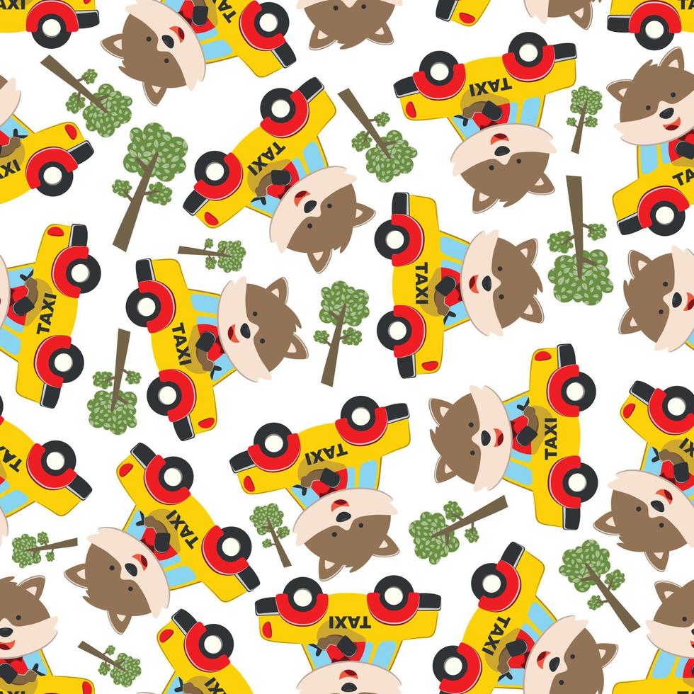 Vector seamless pattern with Animal taxi driver cartoon. Creative vector childish background for fabric, textile, nursery wallpaper, poster brochure Vector illustration background