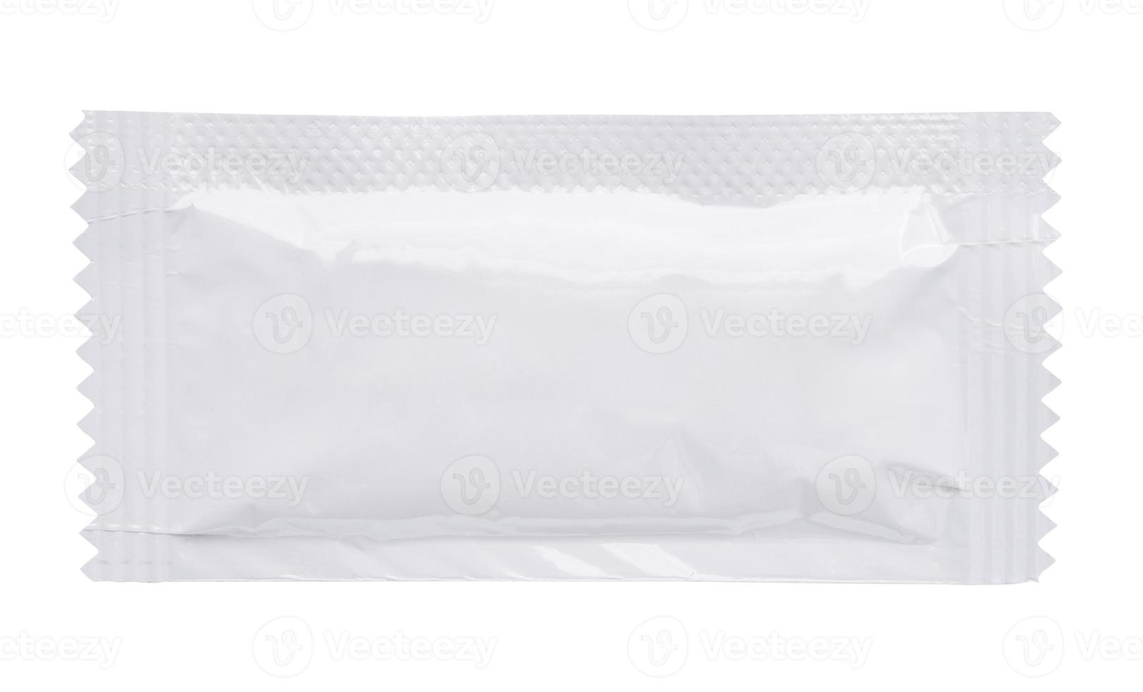 Blank white sachet packaging for food cosmetic and medicine isolated on white background photo