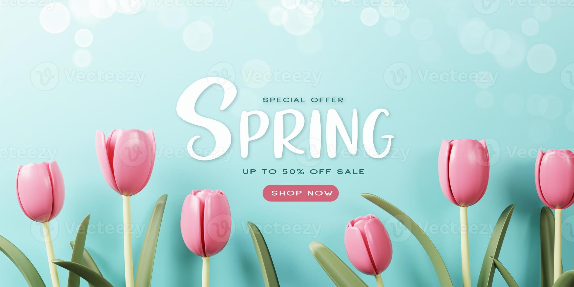 3d Rendering. Spring sale banner with beautiful colorful flower. Can be used for template, banners, wallpaper, flyers, invitation, posters, brochure, voucher discount. photo