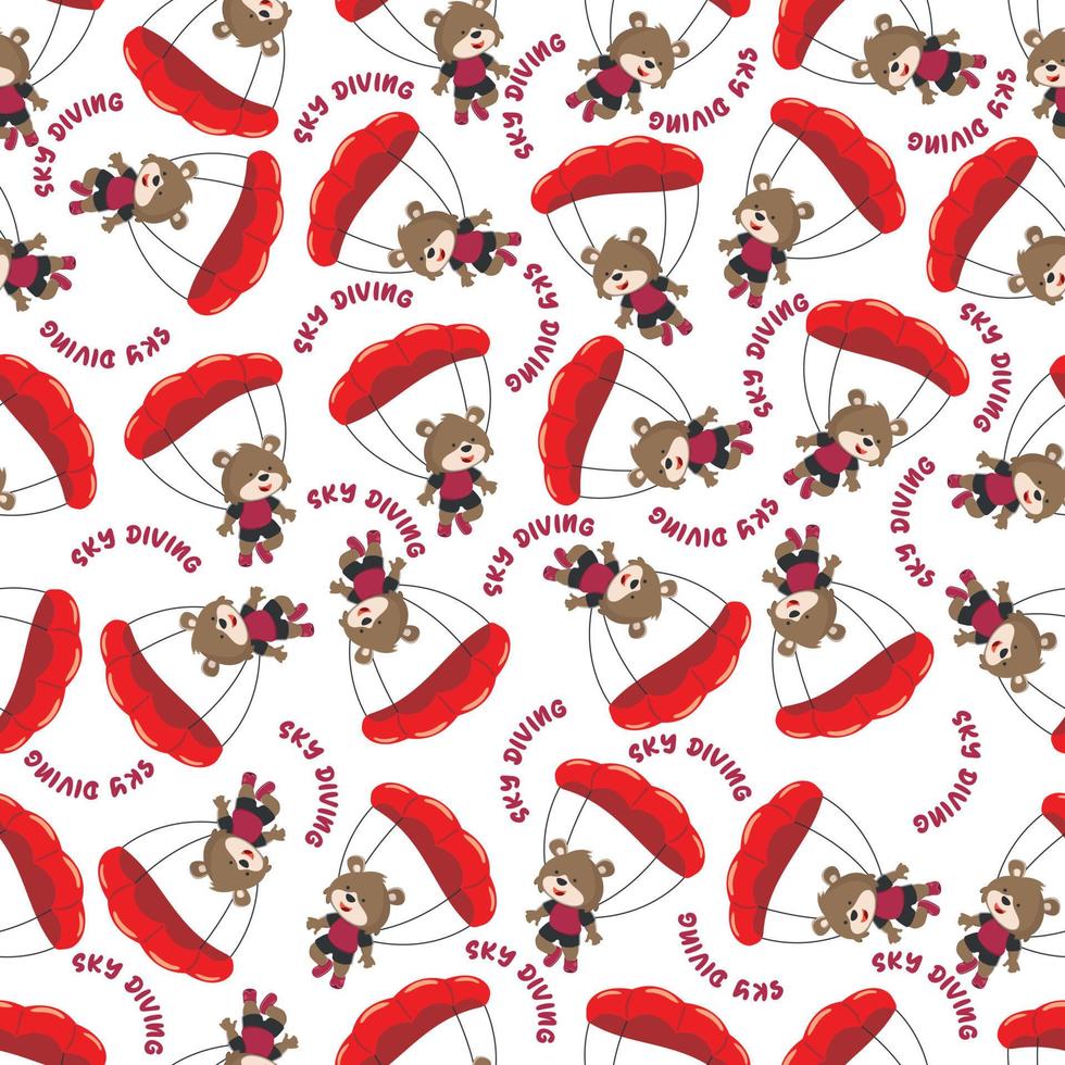 Seamless vector pattern of a cute fox flying with a parachute. Design concept for kids textile print, nursery wallpaper, wrapping paper. Cute funny background.
