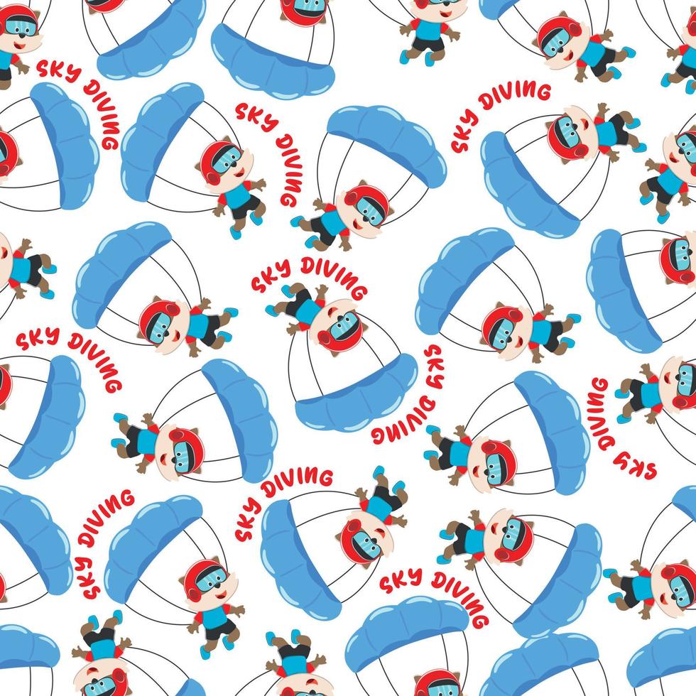 Seamless vector pattern of a cute fox flying with a parachute. Design concept for kids textile print, nursery wallpaper, wrapping paper. Cute funny background.