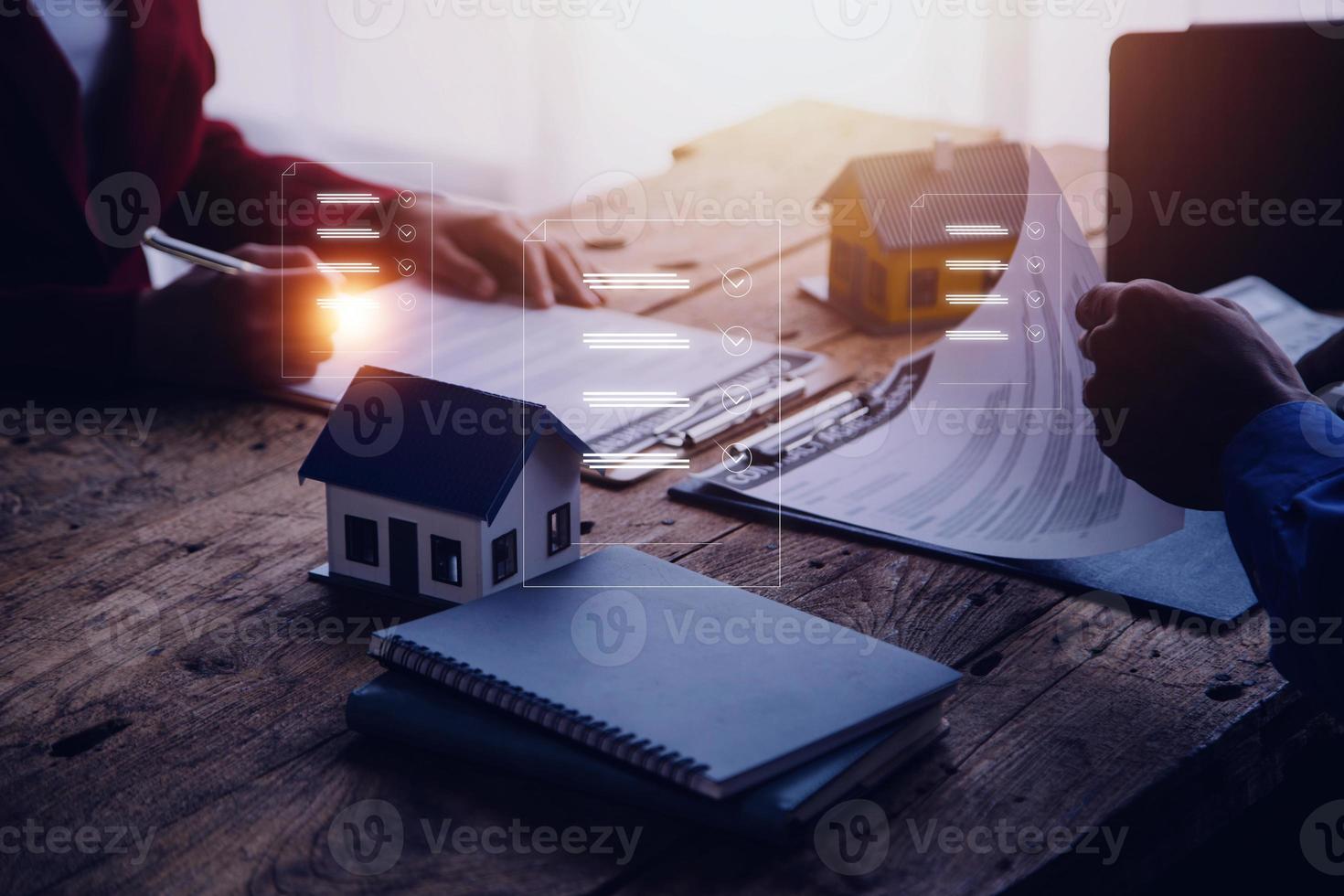 Document management system DMS. Assessment form, questionnaire, checklist and clipboard task management. Businessman working on laptop computer productivity checklist and filling survey form online. photo