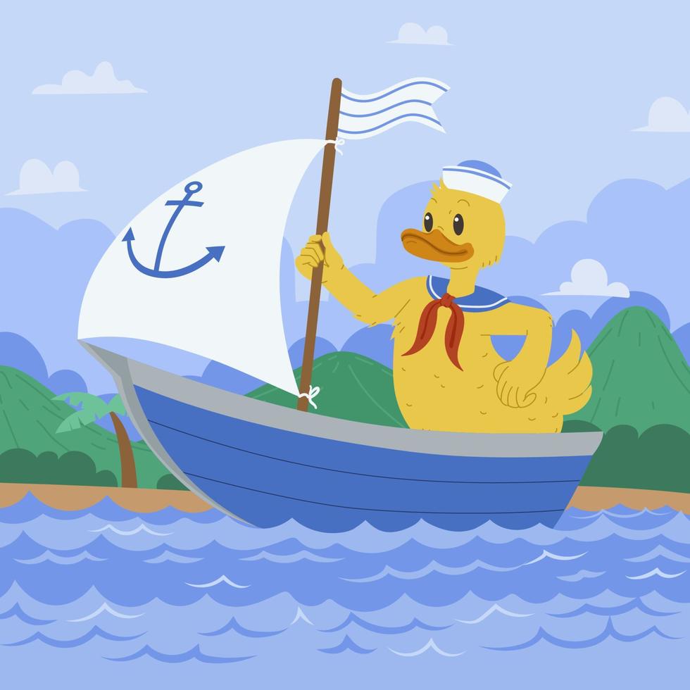 Yellow Duck Sailing in Small Boat vector