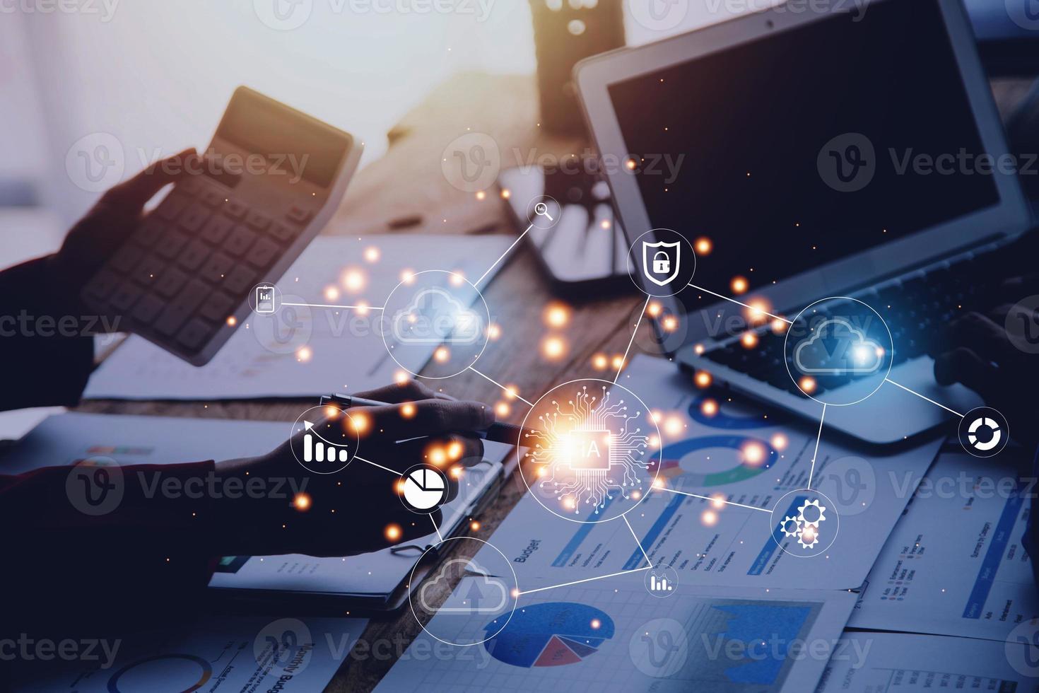 Digital transformation technology strategy, IoT, internet of things. transformation of ideas and the adoption of technology in business in the digital age, enhancing global business capabilities. Ai photo