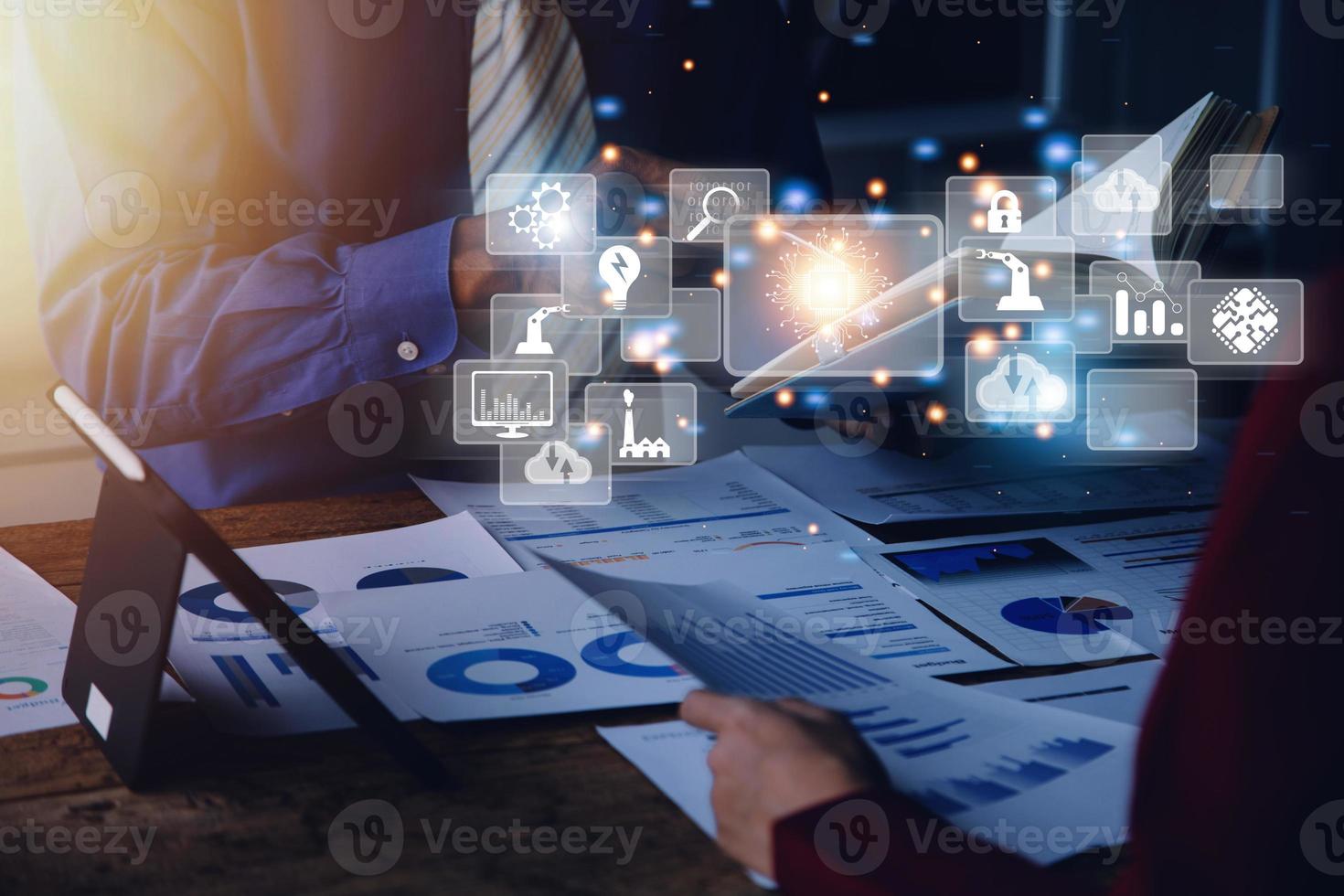 Digital transformation technology strategy, digitization and digitalization of business processes and data, optimize and automate operations, customer service management, internet and cloud computing photo