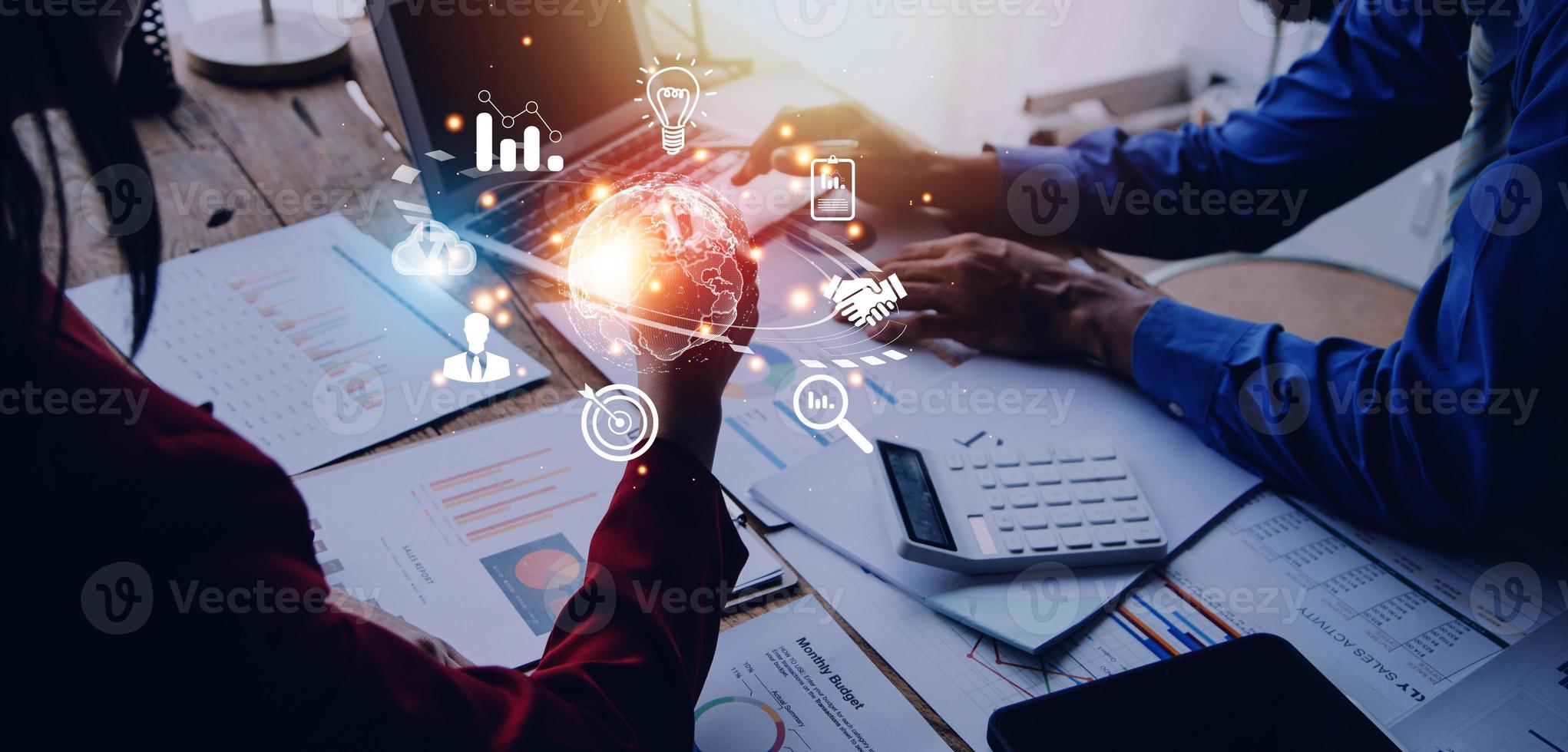 woman Hand holding virtual Global Internet connection metaverse. Business global internet connection application technology and digital marketing, Financial and banking, Digital link tech, big data. photo
