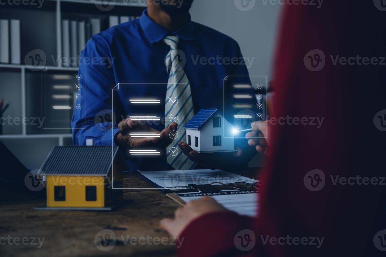 Document management system DMS. Assessment form, questionnaire, checklist and clipboard task management. Businessman working on laptop computer productivity checklist and filling survey form online. photo
