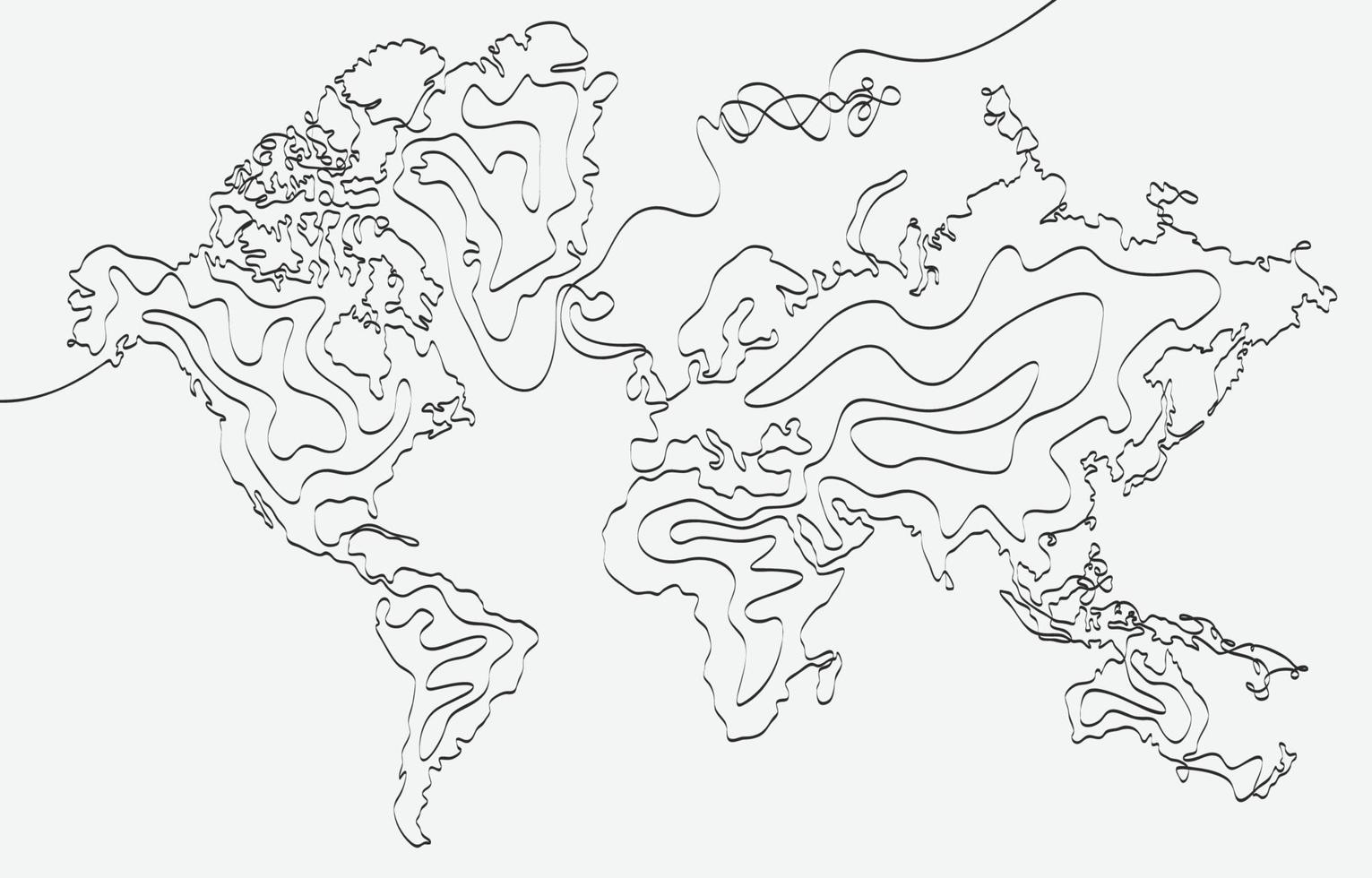 mapa del mundo de arte de un trazo vector