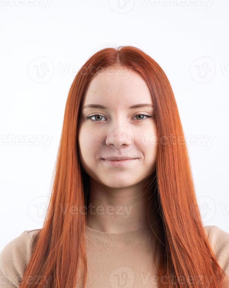 Biometric Passport photo of attractive female, natural look healthy skin