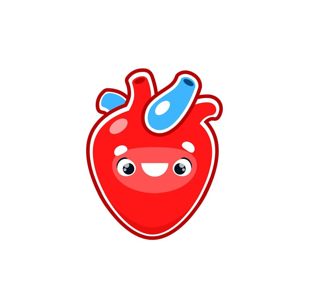 Cartoon human heart body organ character, cardio vector