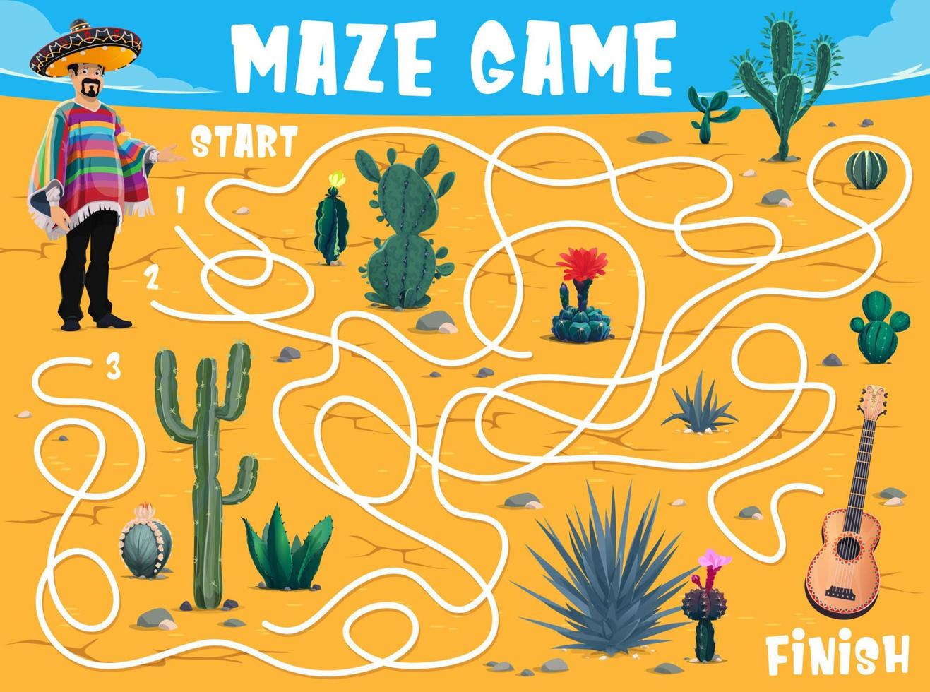 Labyrinth maze with mariachi musician in desert vector