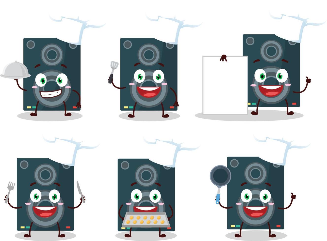 Cartoon character of loudspeaker with various chef emoticons vector