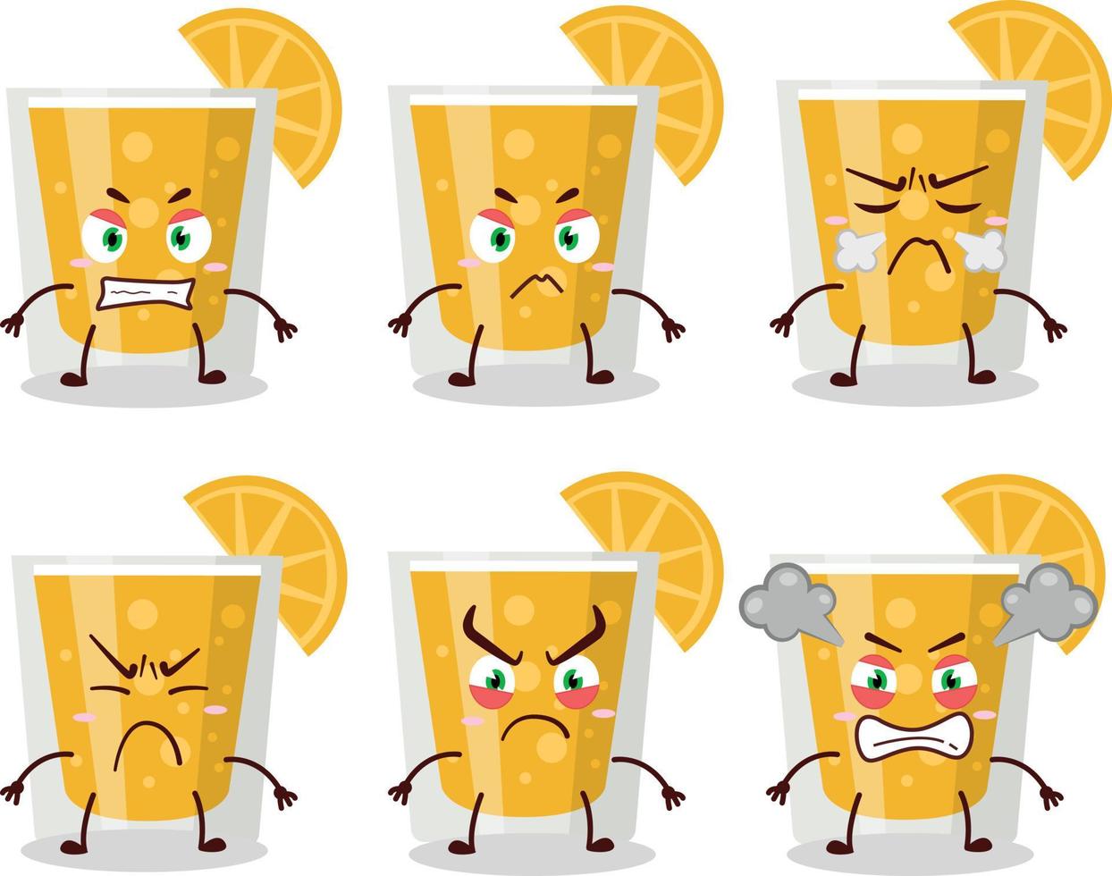 naranja jugo dibujos animados personaje con varios enojado expresiones vector