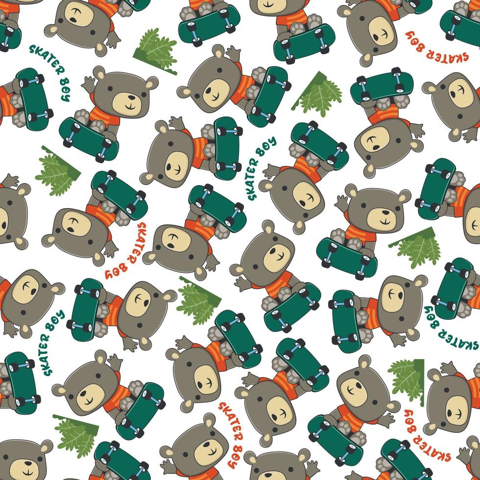 seamless pattern with animal on  skate board, For fabric textile, nursery, baby clothes, background, textile, wrapping paper and other decoration. vector