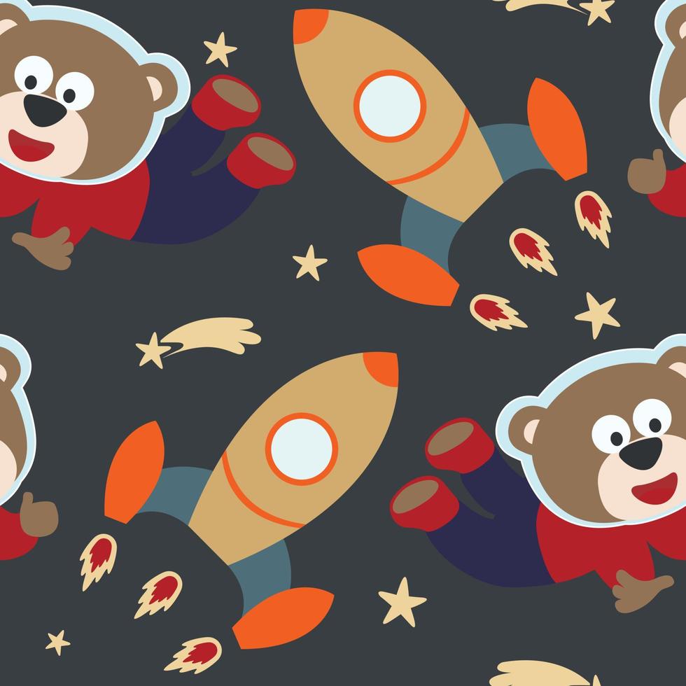 sin costura modelo linda astronauta animal en espacio con dibujos animados estilo. espacio cohetes, planetas, estrellas. creativo vector infantil antecedentes para tela, textil, guardería fondo de pantalla, tarjeta, póster.