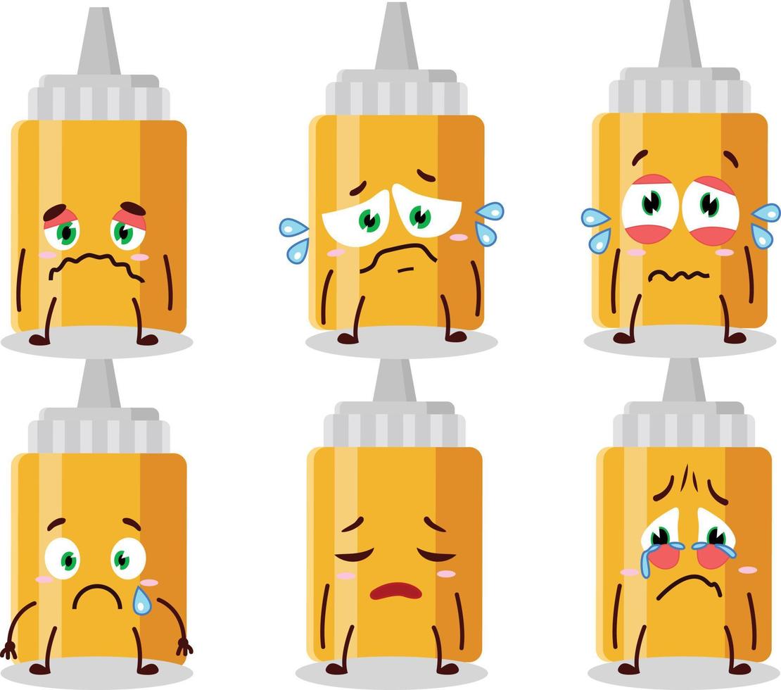 Mayonnaise bottle cartoon character with sad expression vector