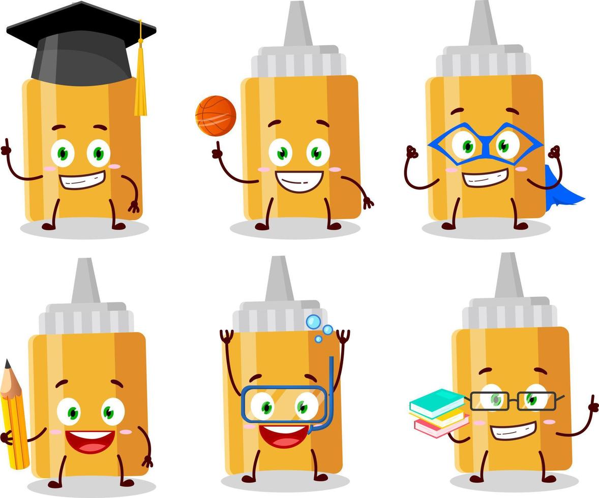 colegio estudiante de mayonesa botella dibujos animados personaje con varios expresiones vector