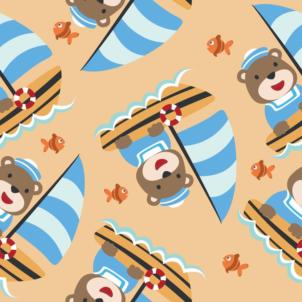 Seamless pattern with cute animal sailor, Cute Marine pattern for fabric, baby clothes, background, textile, wrapping paper and other decoration. vector