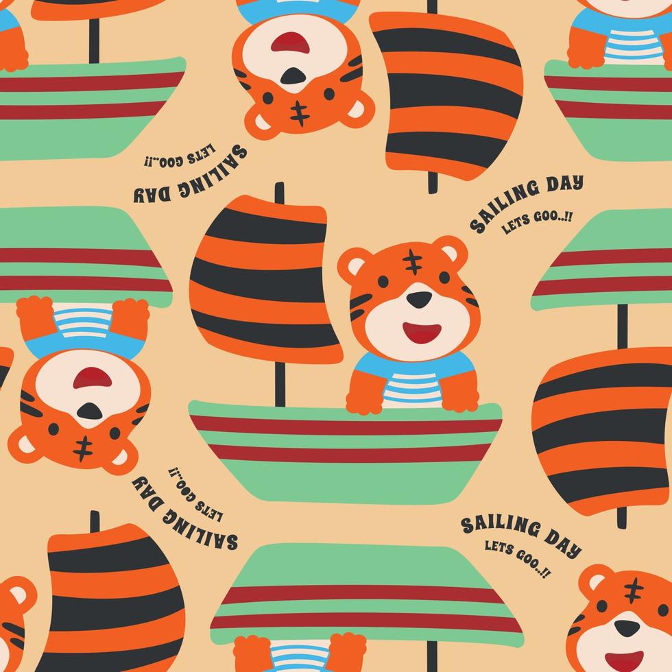 Seamless pattern with cute animal sailor, Cute Marine pattern for fabric, baby clothes, background, textile, wrapping paper and other decoration. vector