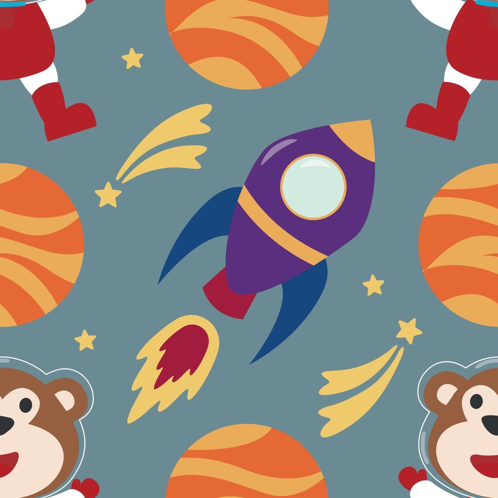 vector sin costura modelo con linda pequeño animal astronauta, cohete y estrellas. creativo vector antecedentes para tela, textil, guardería fondo de pantalla, póster, folleto vector ilustración antecedentes