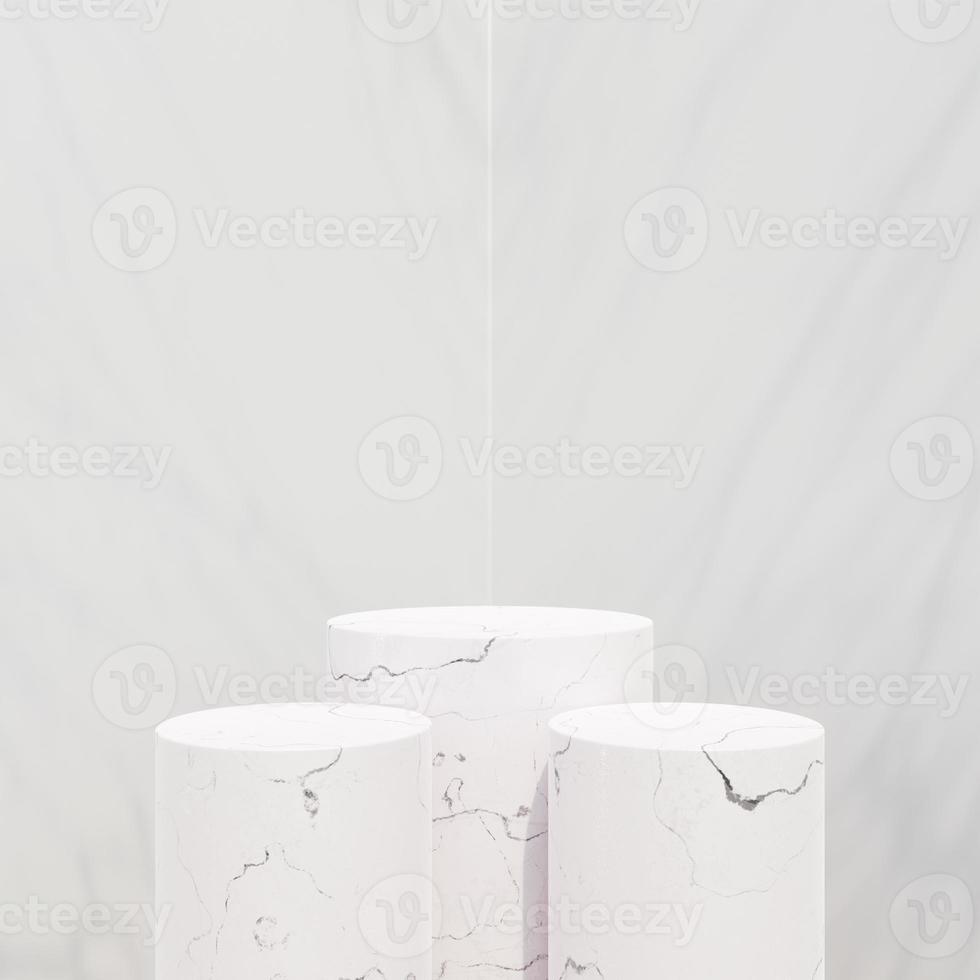 Empty white marble podium on pastel background. Concept scene stage showcase for new product, promotion sale, banner, presentation, cosmetic, ranking photo