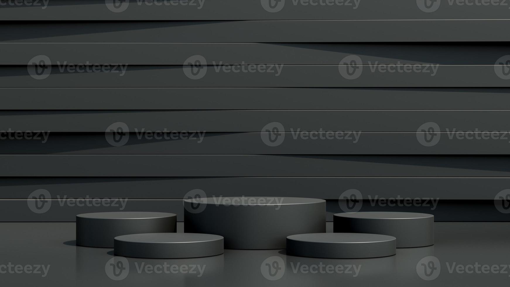 Round black podium in a black empty room with abstract background. Abstract rendering of a 3d shape for the presentation of cosmetic products photo