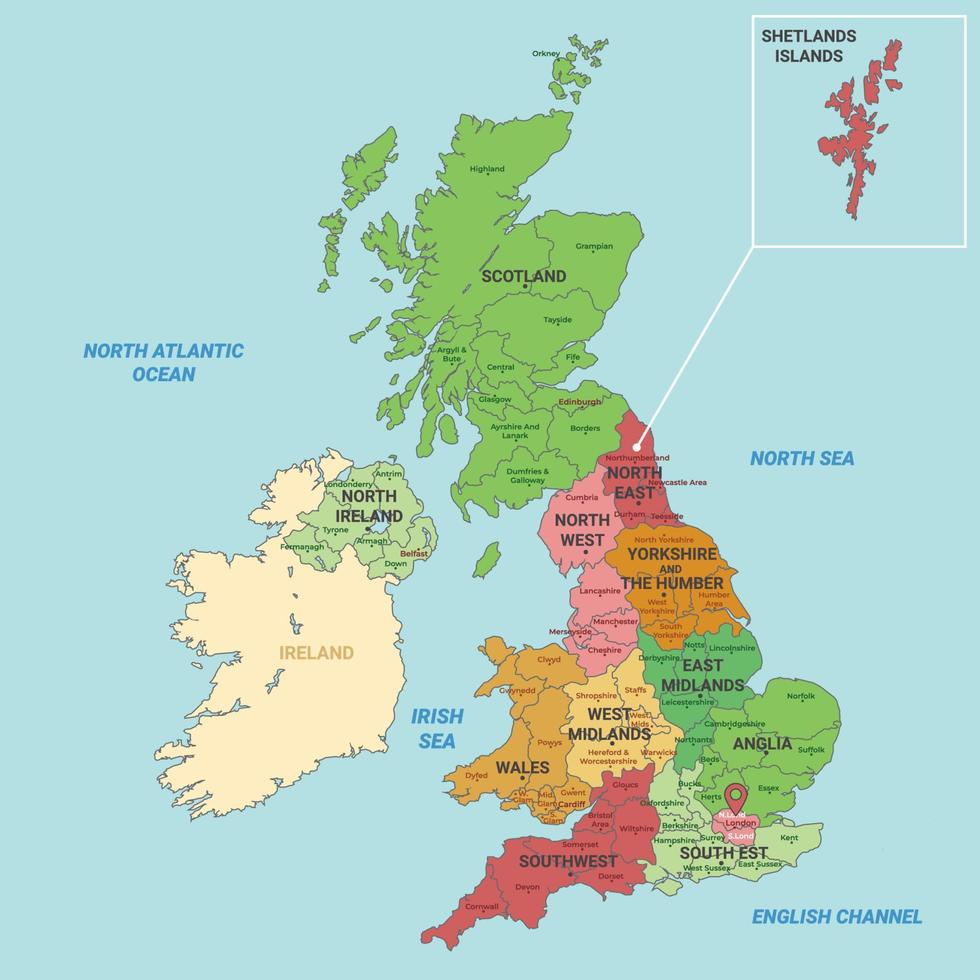 Detailed Country Map of United Kingdom vector