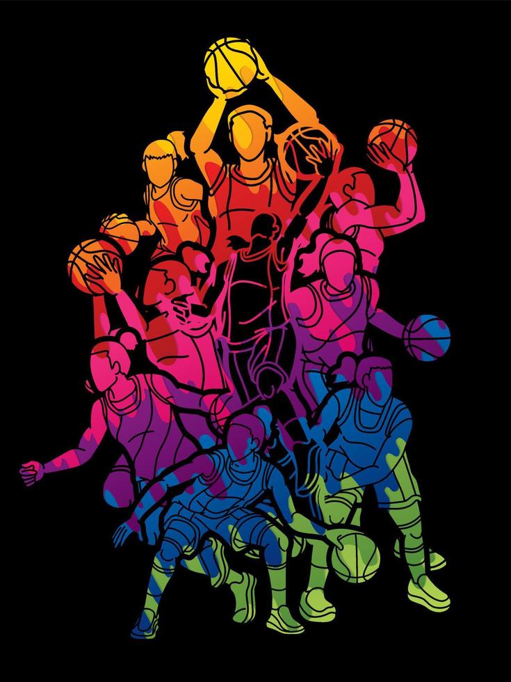 Group of Basketball Women Players Colorful Graffiti vector