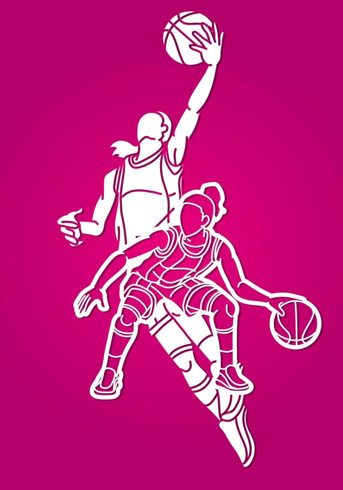 sombra baloncesto mujer jugadores mezcla acción vector