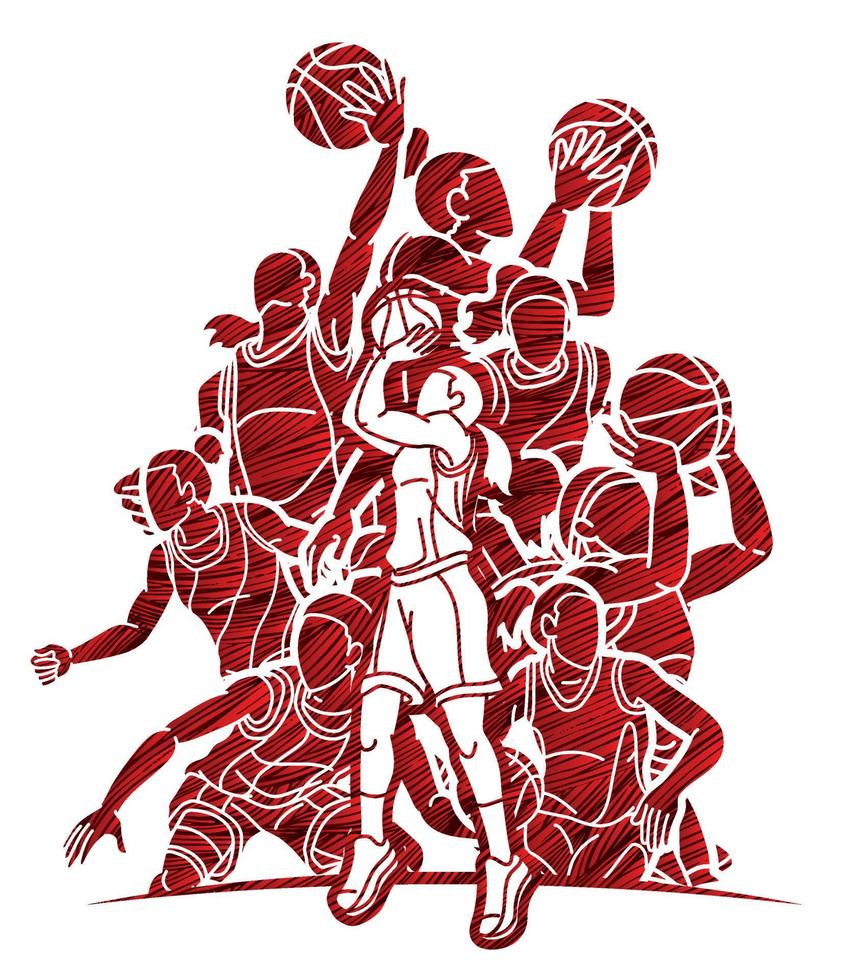 pintada equipo baloncesto mujer jugadores acción vector