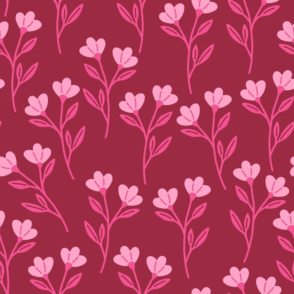 Seamless pattern with pink flowers on a red background vector illustration