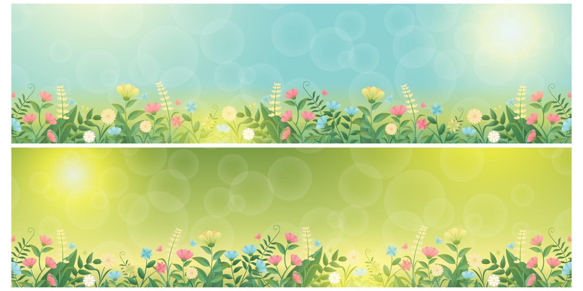 Spring grass and flowers, Easter greeting card decoration element, Park decoration element with spring grass and meadow flowers for spring sale, banner, poster, cover, templates, social media, feed vector