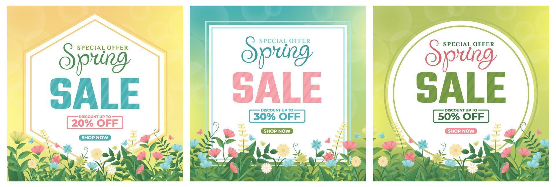 Spring 2023 Sale Background, set of abstract backgrounds with floral leave flowers frame, spring sale, banner, poster, cover, templates, social media, feed, wallpaper, stories vector