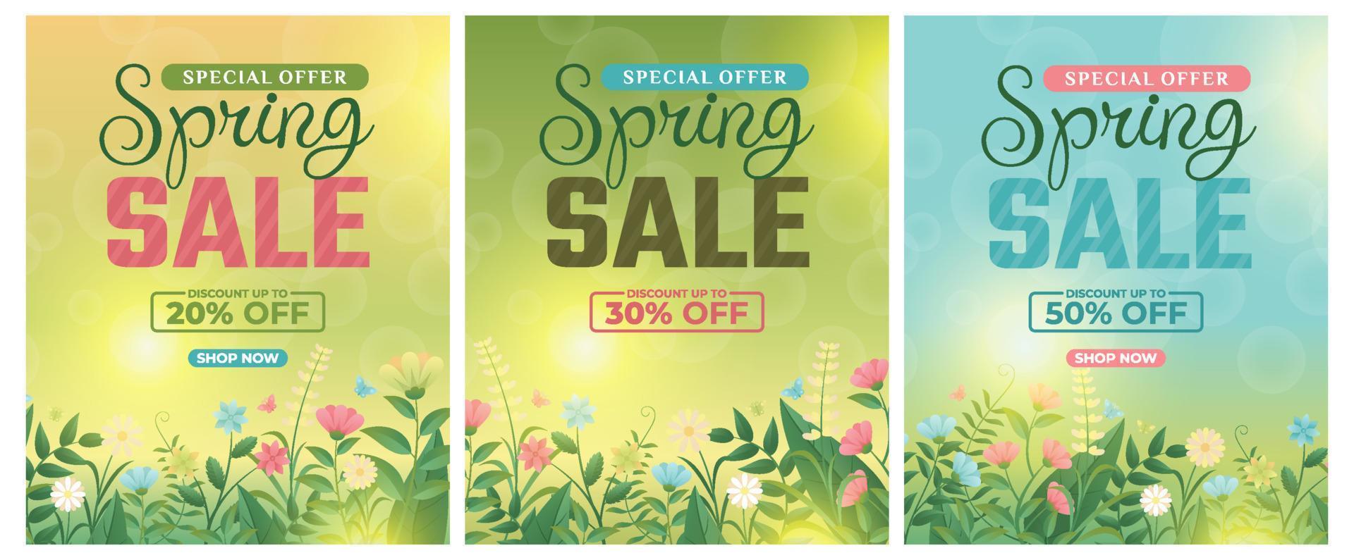 Spring 2023 Sale Background, set of abstract backgrounds with floral leave flowers frame, spring sale, banner, poster, cover, templates, social media, feed, wallpaper, stories vector