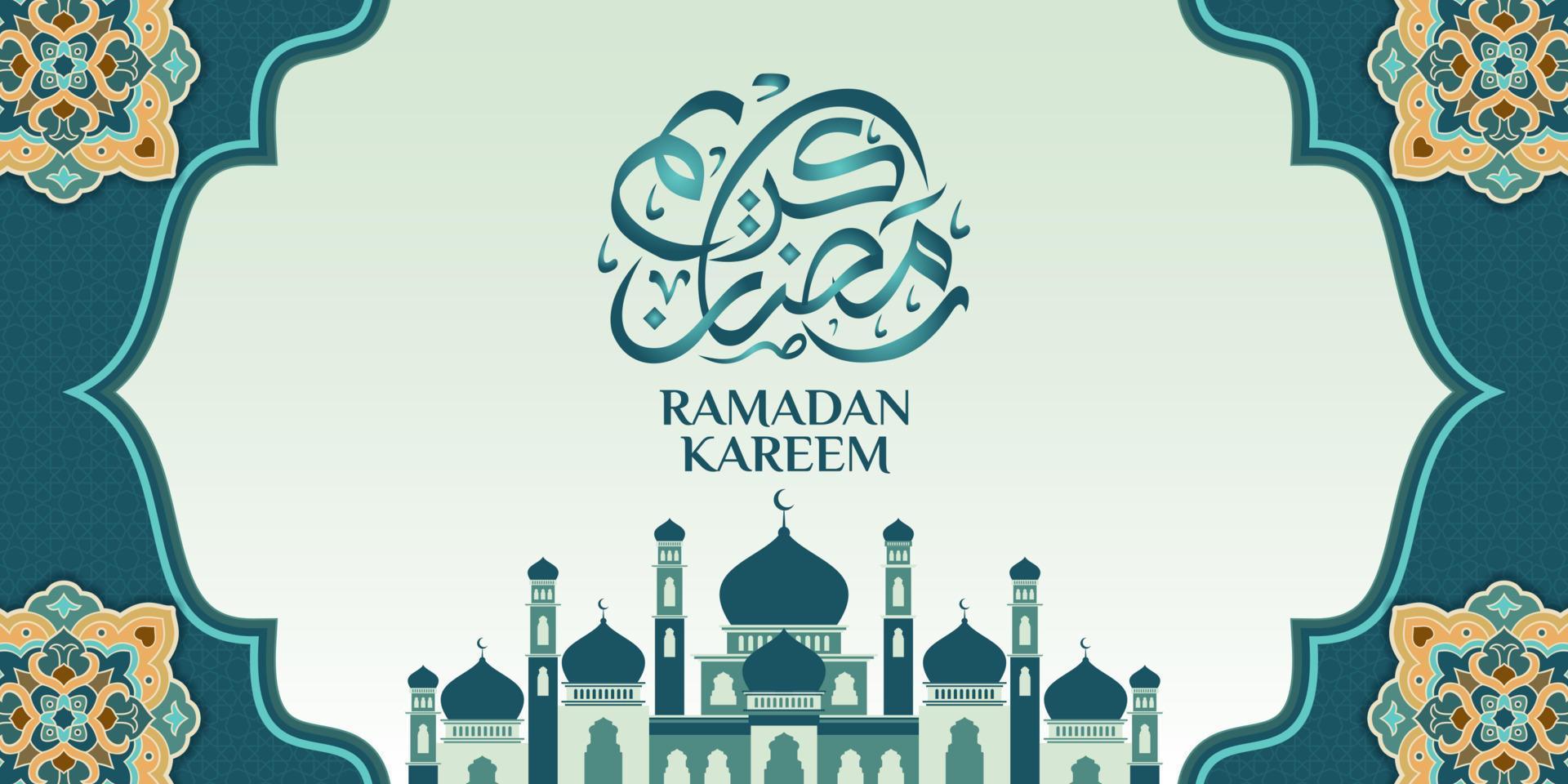 Islamic ornament template for background, banner, poster, cover design, envelope, social media feed. Ramadan Kareem and eid mubarak 2023 concept, blue background, muslim lantern, pattern vector