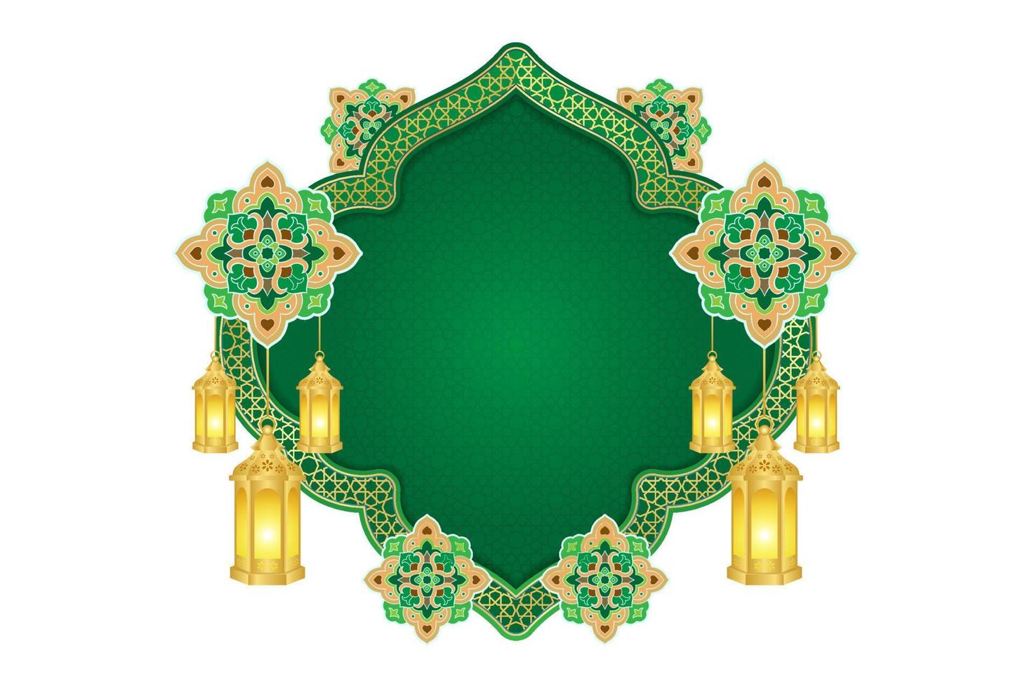 islámico ornamento modelo para fondo, bandera, póster, cubrir diseño, sobre, social medios de comunicación alimentar. Ramadán kareem y eid Mubarak 2023 concepto, verde fondo, musulmán linterna, modelo vector