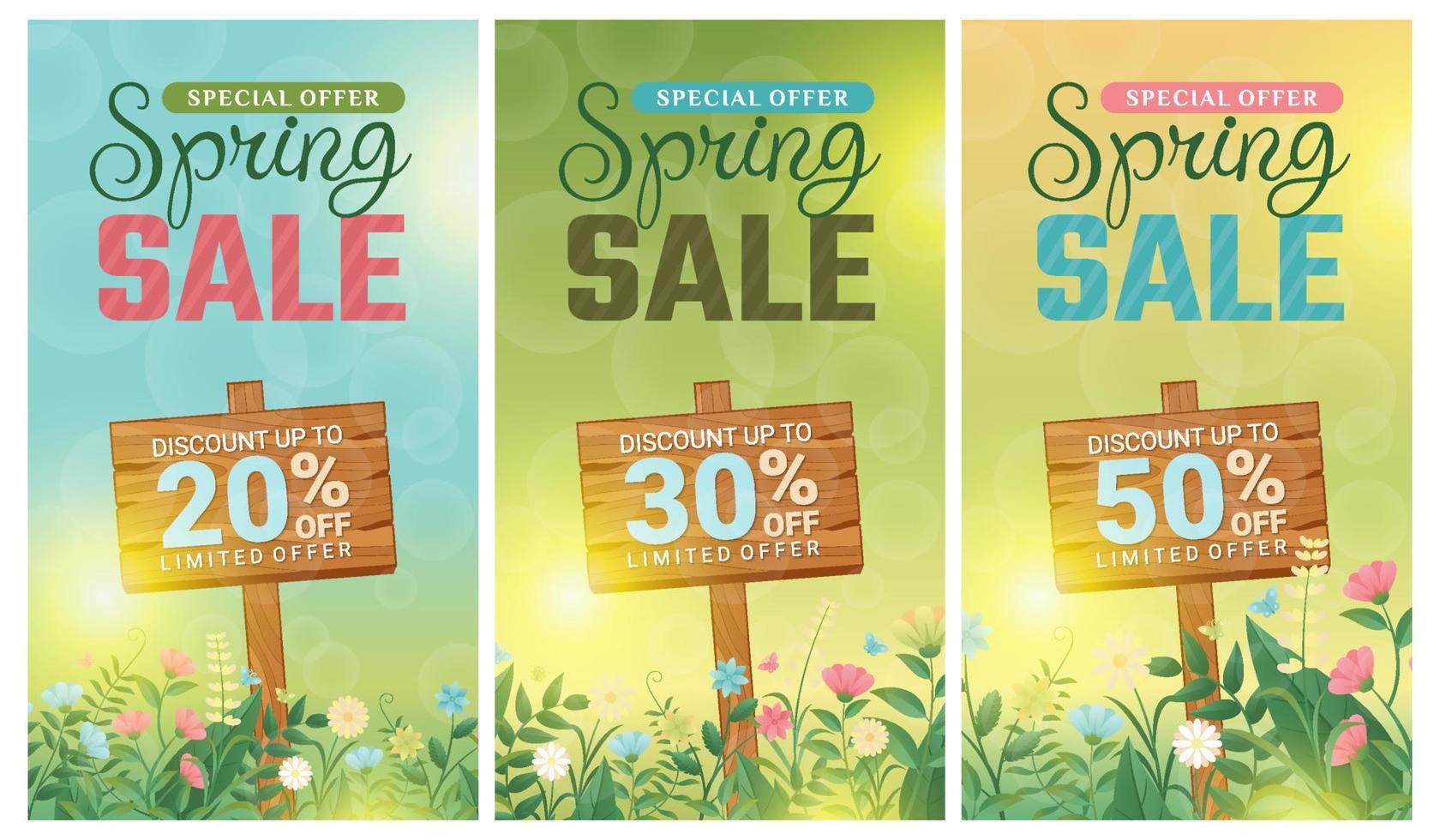 Spring 2023 Sale Background, set of abstract backgrounds with floral leave flowers frame, spring sale, banner, poster, cover, templates, social media, feed, wallpaper, stories vector