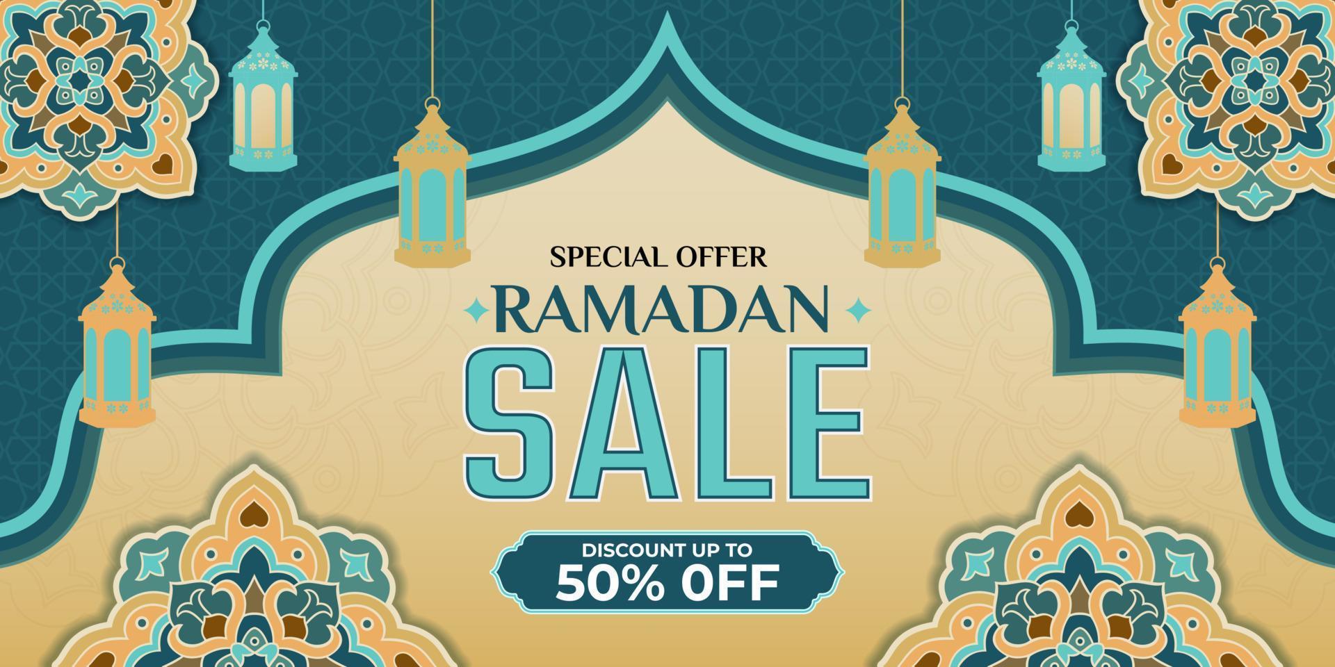 Ramadan sale, Islamic ornament template for background, banner, poster, cover design, envelope, social media feed. Ramadan Kareem and eid mubarak 2023 greeting concept vector