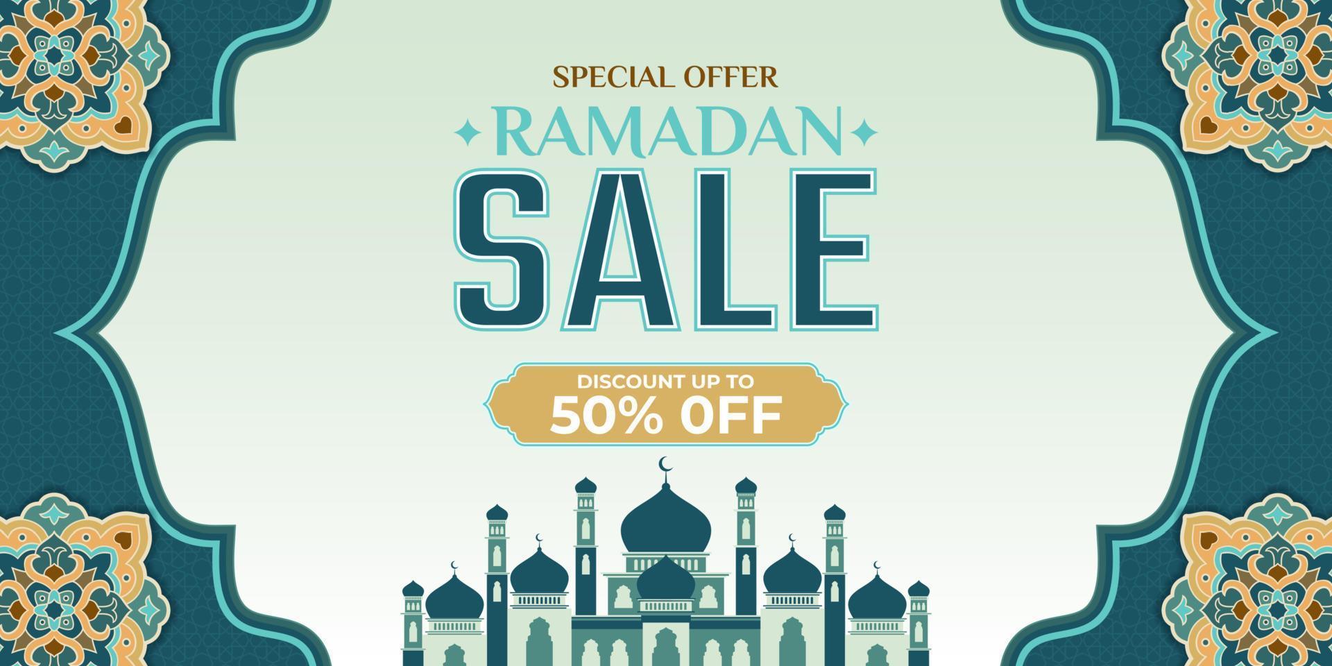 Ramadan sale, Islamic ornament template for background, banner, poster, cover design, envelope, social media feed. Ramadan Kareem and eid mubarak 2023 greeting concept vector