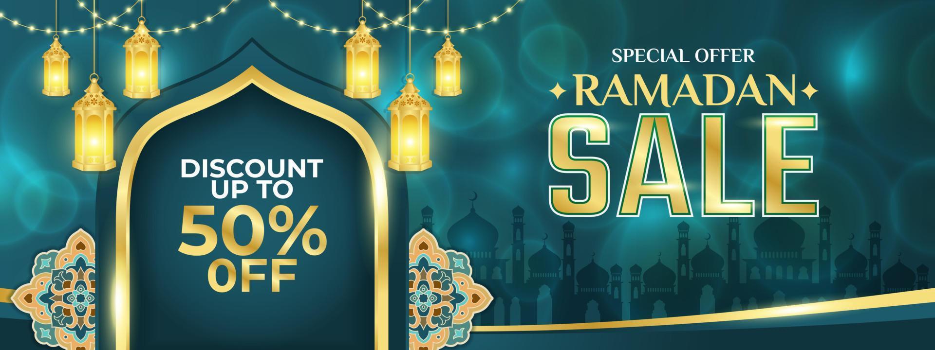 Ramadan sale, Islamic ornament template for background, banner, poster, cover design, envelope, social media feed. Ramadan Kareem and eid mubarak 2023 greeting concept vector