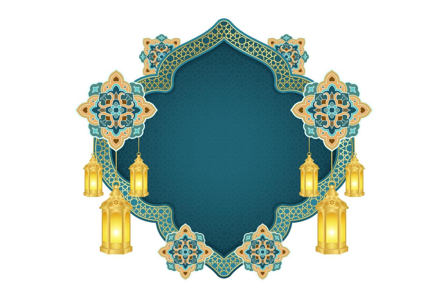 islámico ornamento modelo para fondo, bandera, póster, cubrir diseño, sobre, social medios de comunicación alimentar. Ramadán kareem y eid Mubarak 2023 concepto, azul fondo, musulmán linterna, modelo vector