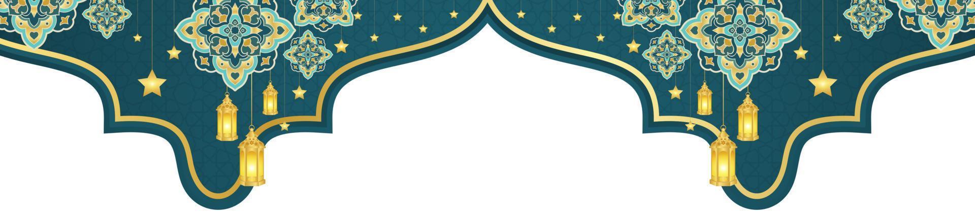 islámico ornamento modelo para fondo, bandera, póster, cubrir diseño, sobre, social medios de comunicación alimentar. Ramadán kareem y eid Mubarak 2023 saludo concepto, azul fondo, musulmán linterna, modelo vector